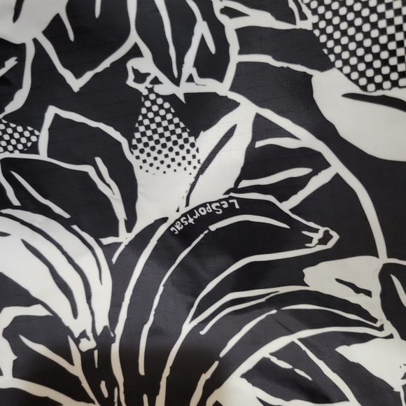 Rare Lesportsac Black & White Hobo Sling Bag Tropical Print - Picture 2 of 4